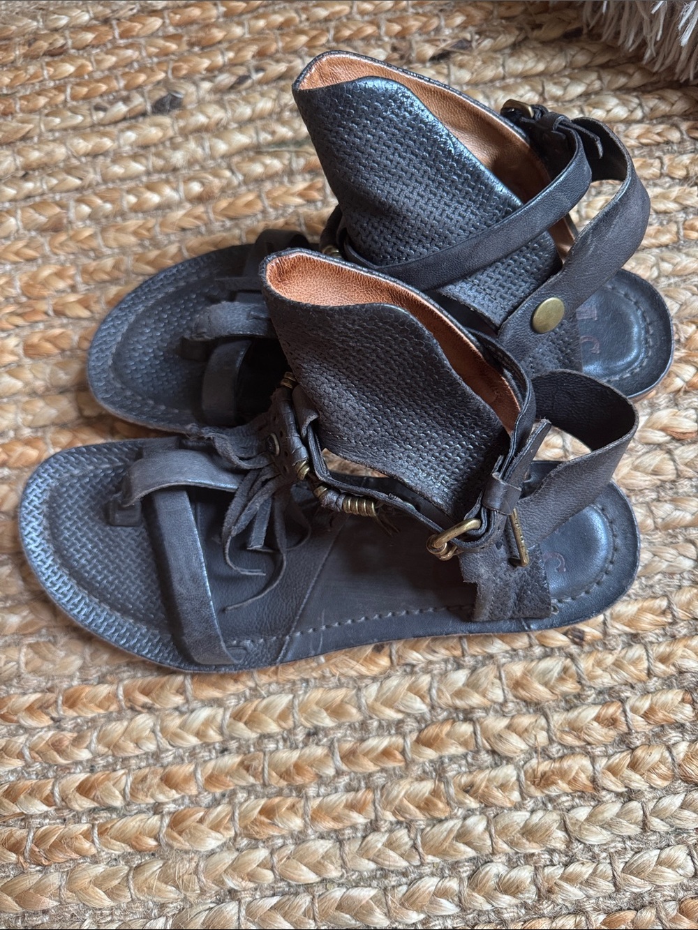 Womens Dark Leather Wrap Sandals with Ankle Strap a.s 98